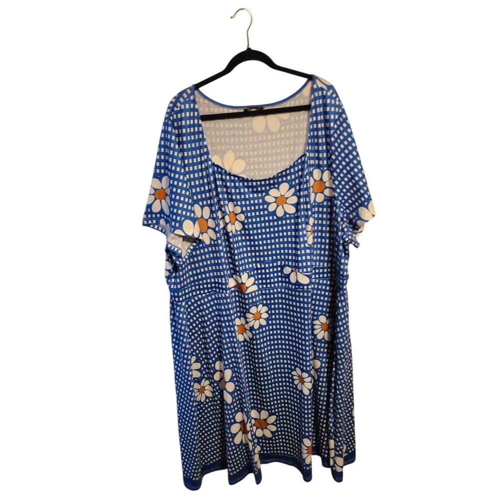 Bloomchic Checked Daisy Dress – Size 30 – Blue & White – Square Neck
